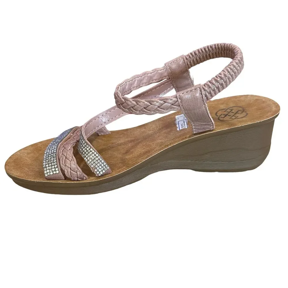 Daisy Fuentes Women's Pink‎ Wedge Sandals Slingback Embellished Casual - Picture 6 of 9